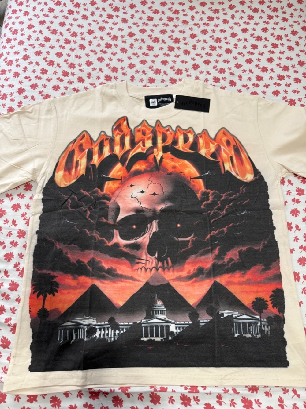 Godspeed -Graphic Skull Pyramid Tee - Cream [Large]
